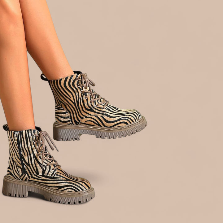 Ruth & Eleanor™ | Zebra Print Lace-Up Boots