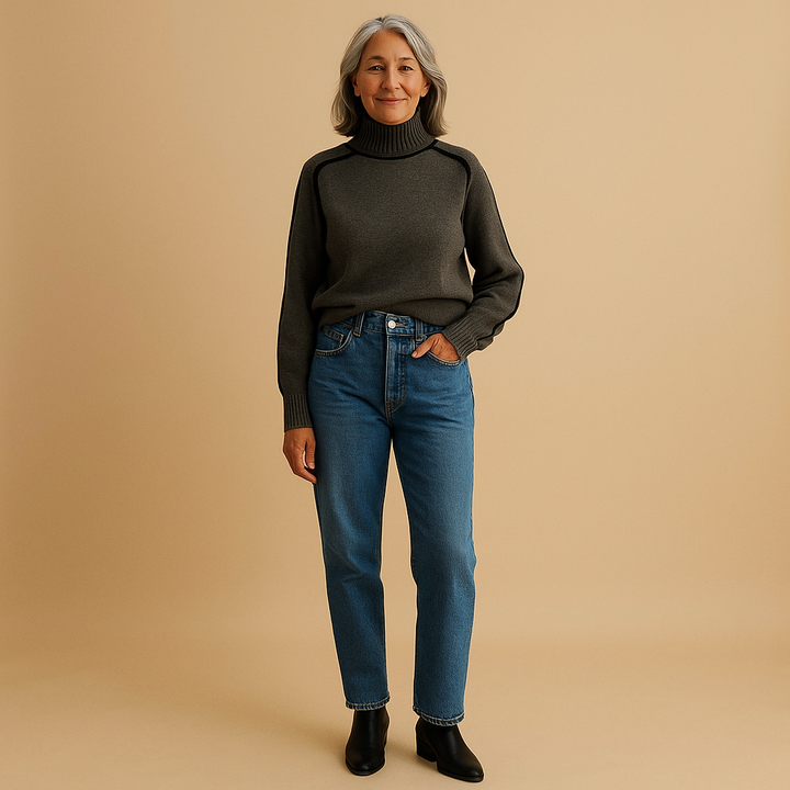 Ruth & Eleanor™ | Contrast Trim Turtleneck Sweater