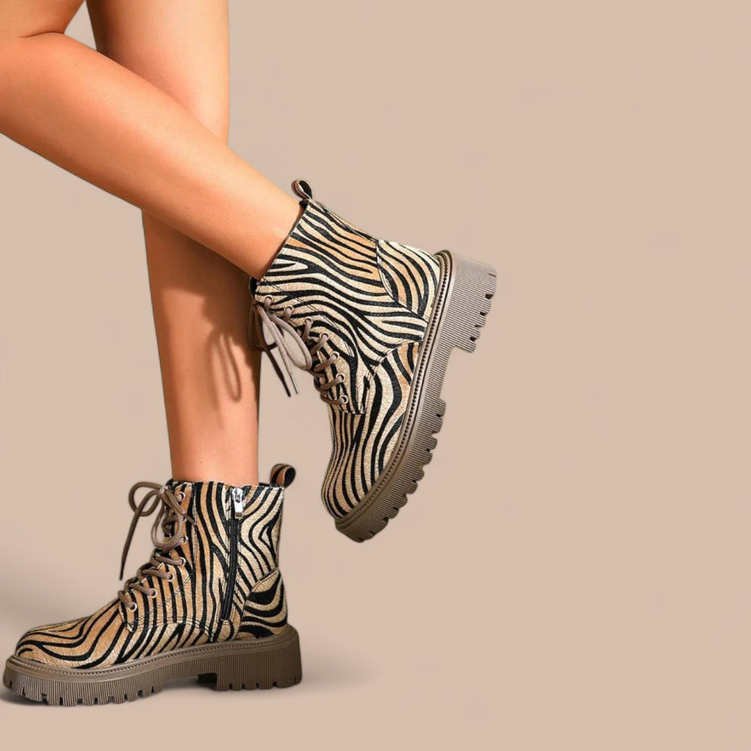 Ruth & Eleanor™ | Zebra Print Lace-Up Boots