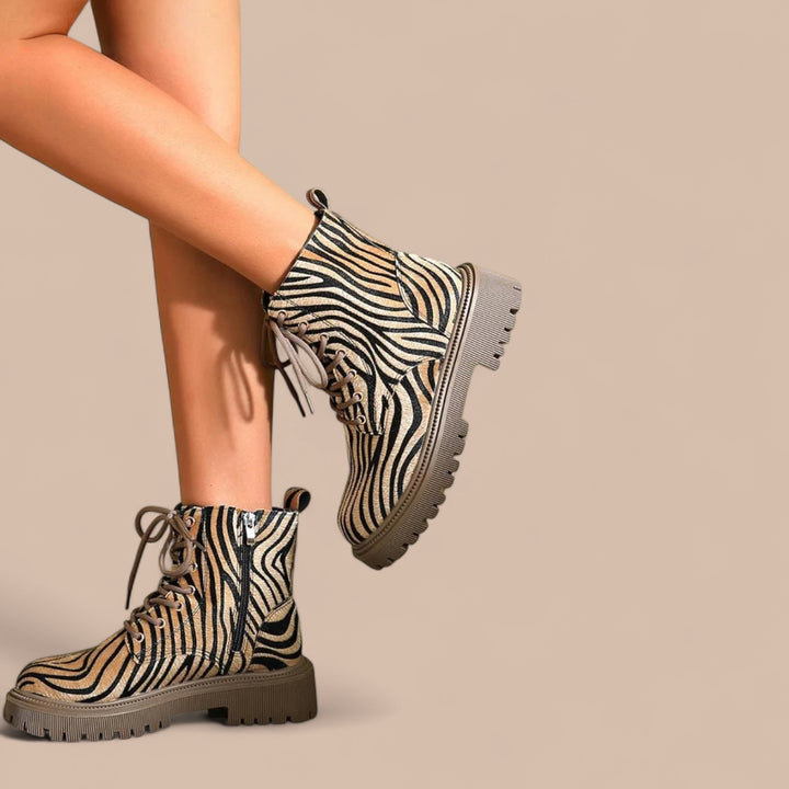 Ruth & Eleanor™ | Zebra Print Lace-Up Boots