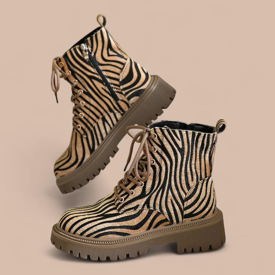 Ruth & Eleanor™ | Zebra Print Lace-Up Boots