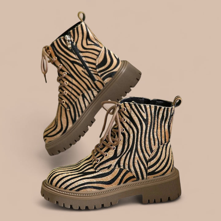 Ruth & Eleanor™ | Zebra Print Lace-Up Boots